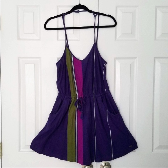 Roxy Striped Dress Purple, Blue, Green w/ Pockets - Picture 2 of 4